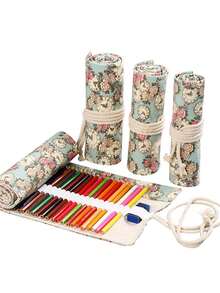 1入手工製作的帆布筆袋,可容納12/24/36/48/72支鉛筆,男女孩專屬彩色鉛筆/素描鉛筆/文具筆 - 青碧色 - 查看 9