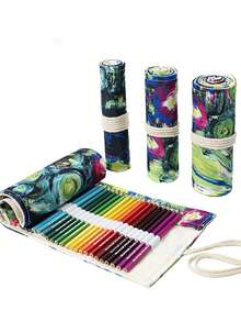 1入手工製作的帆布筆袋,可容納12/24/36/48/72支鉛筆,男女孩專屬彩色鉛筆/素描鉛筆/文具筆 - 青碧色 - 查看 3