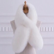 1件女士人造貂皮/狐狸毛圍巾野外披肩 - 白色 - 查看 4