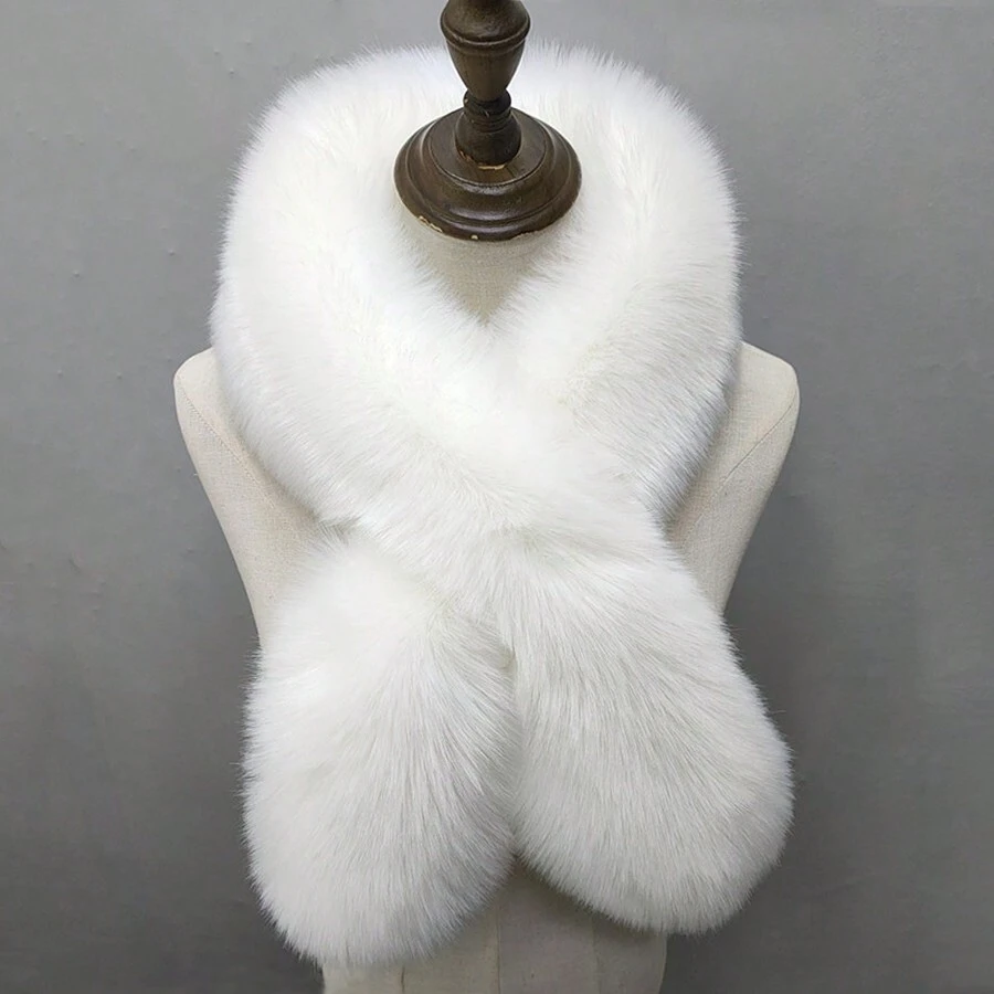 1件女士人造貂皮/狐狸毛圍巾野外披肩 - 白色 - 查看 1
