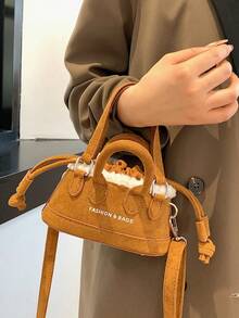 1個字母印花束口女士手提袋 - 棕色 - 查看 5