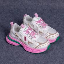 女性新款透氣網面休閒運動鞋,時尚、百搭,厚實耐磨底,適合秋季 - 西瓜粉 - 查看 1