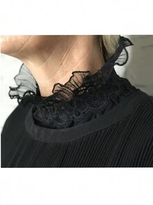 Transparent Mesh Modern Palace Style High Collar Ruffle Trim Innerwear Detachable False Collar Clothing Decorative Collar - Black - View 5