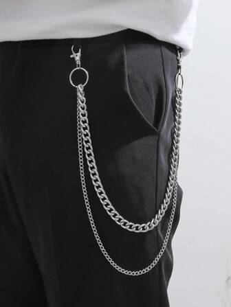 1pc Men's Double Layer Large Circle Silver-Tone Metal Accessory To Match Suit Pants, Trouser Chain Summer, School Autumn-Winter Accessories Halloween Costume,Suitable For Teens, Youth,Men,Casual, Outdoor, Athletic, Vacation, Graduation Gifts, Birthday, Daily Wear