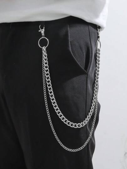 1 件男士双层大圆圈银色金属配饰，搭配西装裤、裤链夏季、学校秋冬配饰万圣节服装，适合青少年、青年、男士、休闲、户外、运动、度假、毕业礼物、生日、日常穿着