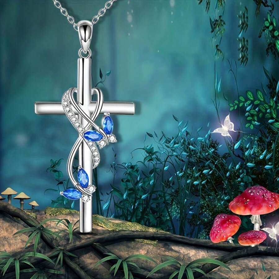 1pc Silver Angel Wing Cross Pendant Necklace - Silver - View 1