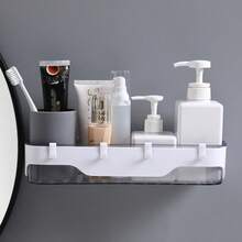 1pc Creative Transparent Wall-mounted Bathroom Storage Rack With Drainage And Hooks - Grey - View 10