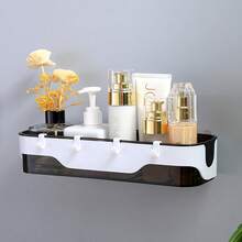 1pc Creative Transparent Wall-mounted Bathroom Storage Rack With Drainage And Hooks - Grey - View 11