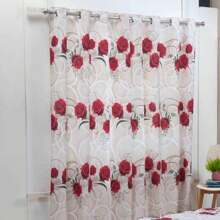 Cortina Rosas 2,00m x 1,80m para Varão Simples - Vermelho e Branco - Visão 2