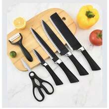 Juego Set De Cuchillos Cocina Profesional Acero 6 Piezas - Negro - Ver 2