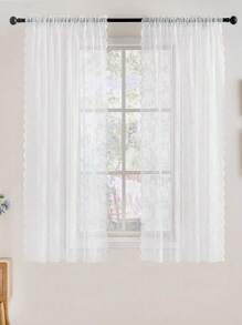 2入組客廳和臥室裝飾網紗蕾絲窗簾 - 白色 - 查看 1