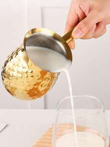 1pc Gold Stainless Steel Long Handle Coffee Pot With Cover, Suitable For Hand Drip Coffee, Milk, Butter Melting School Supplies Back To School