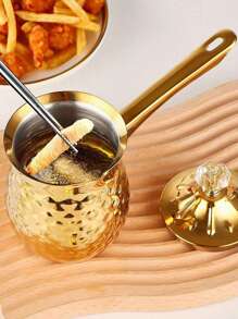 1pc Gold Stainless Steel Long Handle Coffee Pot With Cover, Suitable For Hand Drip Coffee, Milk, Butter Melting School Supplies Back To School