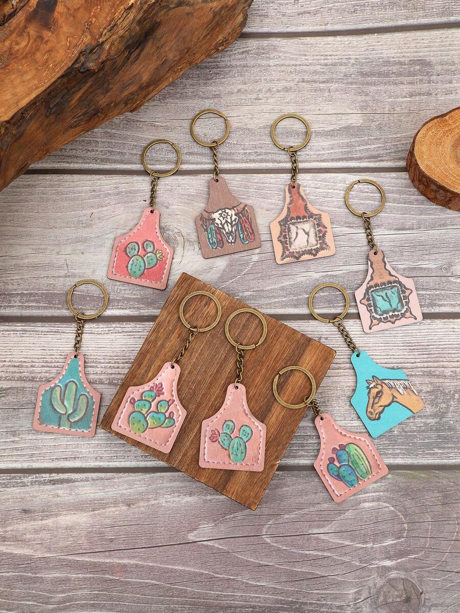 1 件復古西式木質男女牛仔鑰匙扣