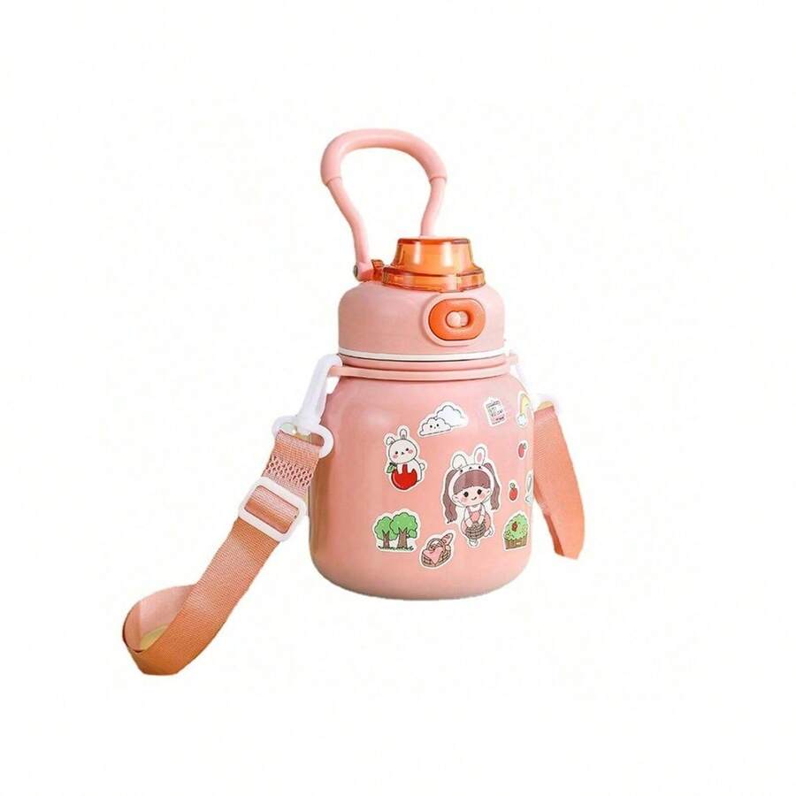 新款高美 316不鏽鋼保溫杯兒童可愛便攜手提帶水杯便攜吸管大肚杯480ml