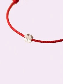 1入組時尚925純銀四葉草設計紅繩手鍊,適用於日常佩戴且可調節大小 - 紅色 - 查看 4
