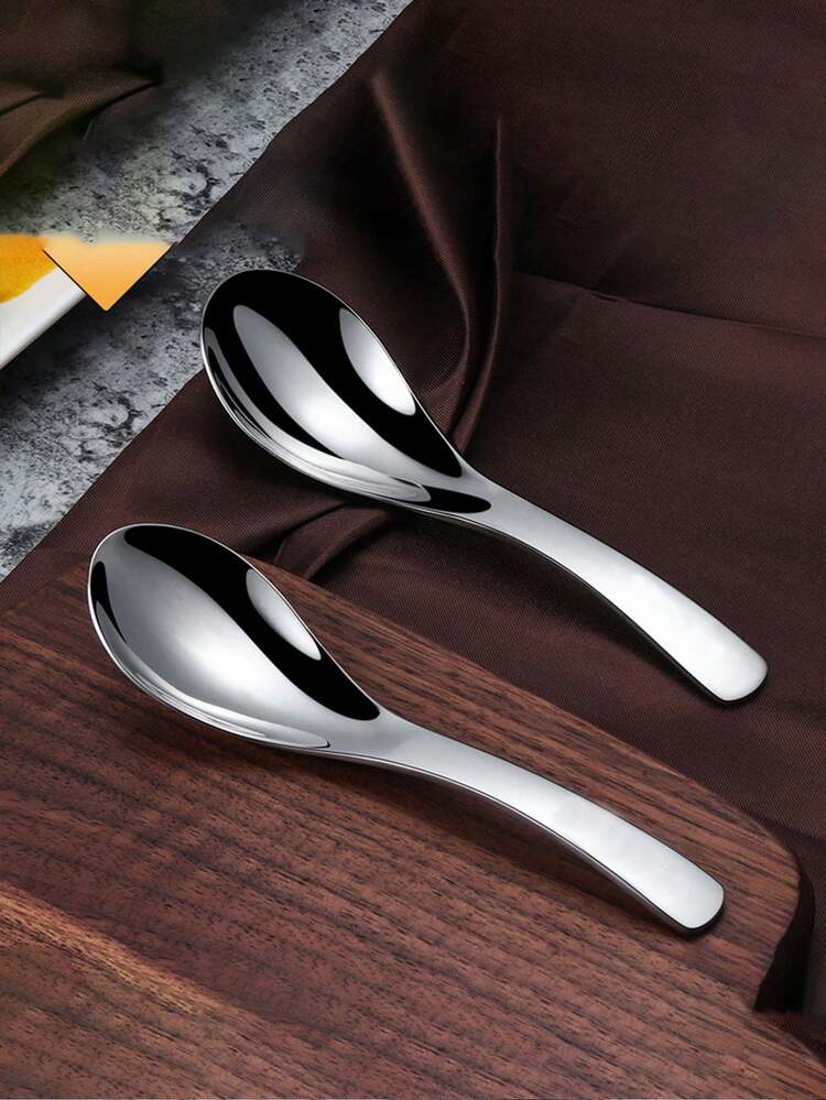 304 Stainless Steel Spoon Set For Soup, Coffee, Dessert - 3pcs/5pcs/7pcs - Silver - View 5