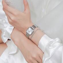 2 件/套简约不锈钢表带女士石英手表，优雅休闲日常佩戴，适合生日、礼物、周年纪念、年终促销、网络星期一、万圣节促销，无礼盒 - 銀色 - 查看 3