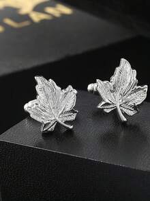 2入組銀色夸張楓葉造型法式袖扣套裝,適用於商務裝扮 - 銀色 - 查看 6