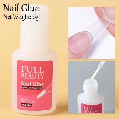 10g快幹指甲膠假指甲貼片膠水,配刷子超強黏力鑲嵌假指甲凝膠美甲