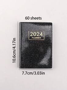 1 Pieza Cuaderno De Agenda Colorido 2024 A7 En Inglés Con Portada Láser, Planificador Semanal Delgado, Cuaderno Pequeño De Eje De Gestión Del Tiempo De 365 Días, Diario Semanal Portátil Y Diario De Autorrelleno - Negro - Ver 6