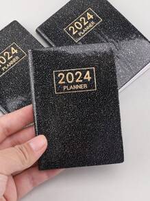 1 Pieza Cuaderno De Agenda Colorido 2024 A7 En Inglés Con Portada Láser, Planificador Semanal Delgado, Cuaderno Pequeño De Eje De Gestión Del Tiempo De 365 Días, Diario Semanal Portátil Y Diario De Autorrelleno - Negro - Ver 3