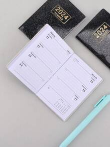 1 Pieza Cuaderno De Agenda Colorido 2024 A7 En Inglés Con Portada Láser, Planificador Semanal Delgado, Cuaderno Pequeño De Eje De Gestión Del Tiempo De 365 Días, Diario Semanal Portátil Y Diario De Autorrelleno - Negro - Ver 4