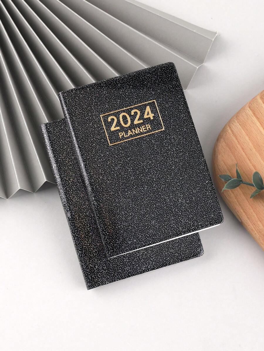1 Pieza Cuaderno De Agenda Colorido 2024 A7 En Inglés Con Portada Láser, Planificador Semanal Delgado, Cuaderno Pequeño De Eje De Gestión Del Tiempo De 365 Días, Diario Semanal Portátil Y Diario De Autorrelleno - Negro - Ver 1