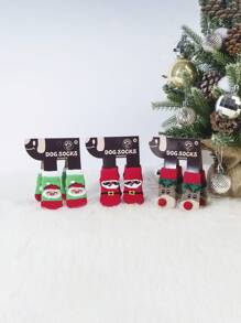 1 Bộ (4 chiếc) Tất cho thú cưng họa tiết ông già Noel và tuần lộc theo chủ đề Giáng sinh màu sắc ngẫu nhiên, món quà tuyệt vời cho mèo và chó vào dịp Giáng sinh và mùa đông - Nhiều màu - Xem 9