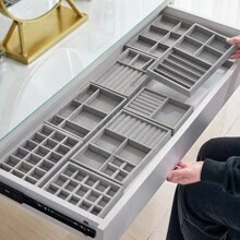 Various Jewelry Storage Trays, Stackable Plush Jewelry Display Tray, Drawer Organizer For Rings, Bracelets, Necklaces And Earrings - Grey - View 5