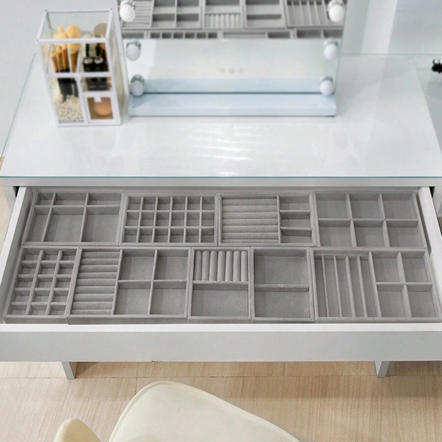 Various Jewelry Storage Trays, Stackable Plush Jewelry Display Tray, Drawer Organizer For Rings, Bracelets, Necklaces And Earrings - Grey - View 1