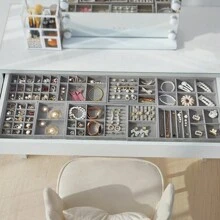 Various Jewelry Storage Trays, Stackable Plush Jewelry Display Tray, Drawer Organizer For Rings, Bracelets, Necklaces And Earrings - Grey - View 3
