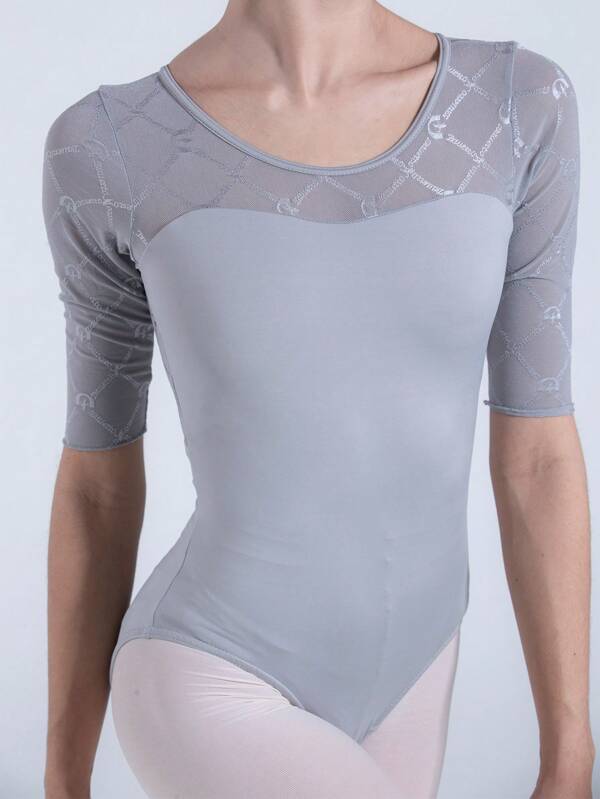 DQ-543 Puff Sleeve Semi Sheer Leotard