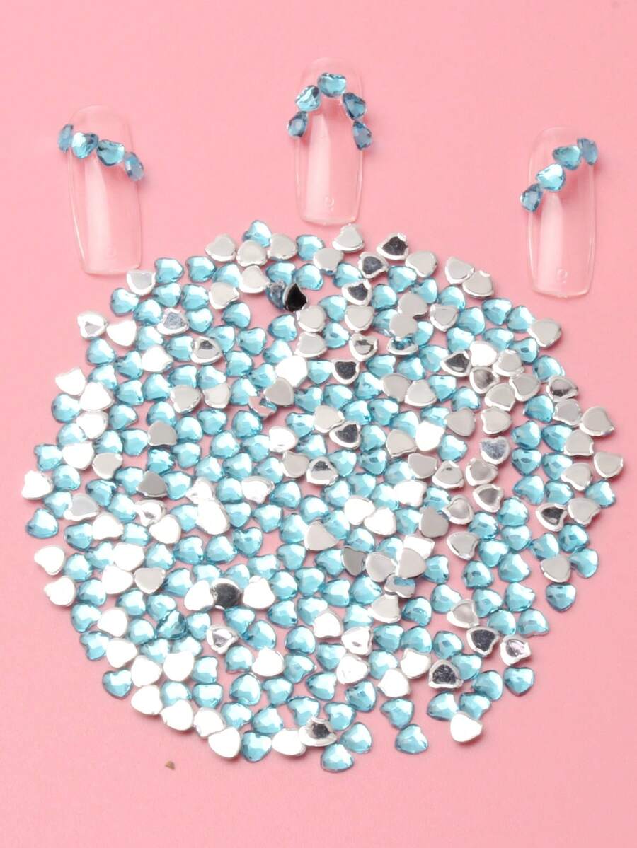 1 包 3 毫米平底水蓝色亚克力心形耳钉，美甲手机装饰 DIY 配件