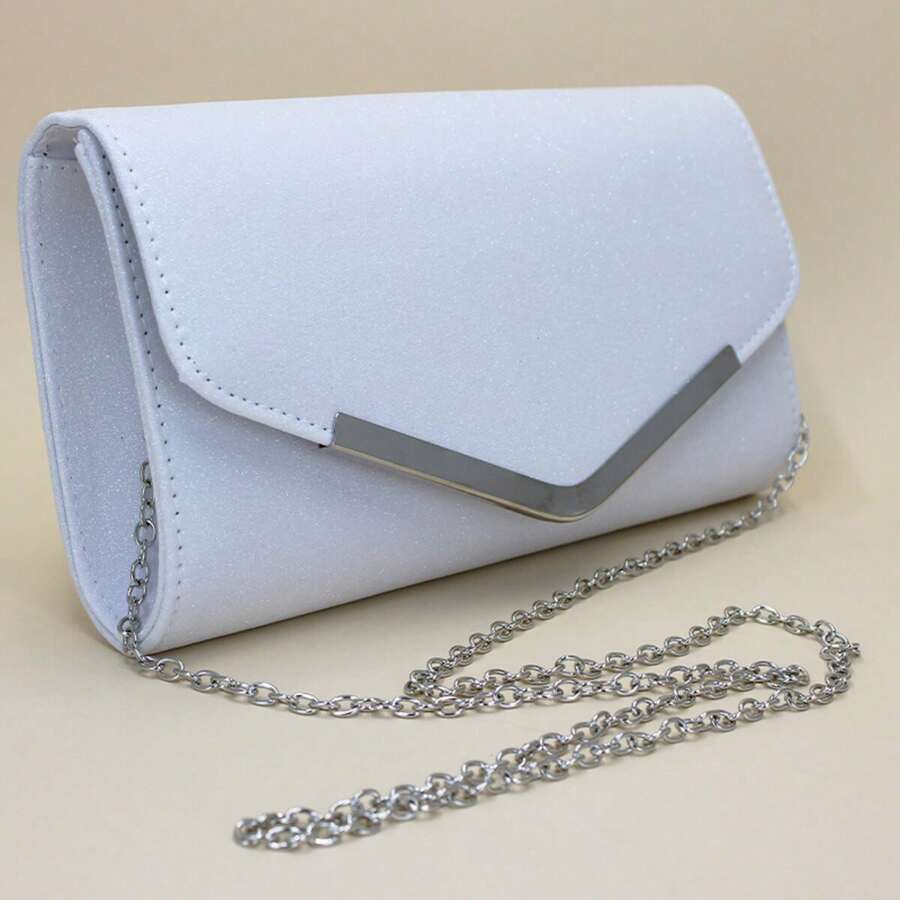 1pc Solid Color Women's Evening Clutch With Chain Strap - White - View 1