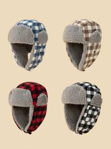 1 chiếc mũ mùa đông mới về với lớp lông cừu dày dặn và thiết kế kẻ caro cổ điển hoặc hai tông màu đỏ, xanh, đen, kaki, thích hợp cho các môn thể thao ngoài trời như đạp xe, trượt tuyết, cắm trại hoặc trang phục thường ngày, hoàn hảo cho Giáng sinh, năm mới và trang phục cho các cặp đôi - Đỏ - Xem 1