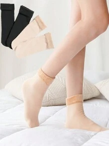 4 雙/包女式冬季加厚毛絨保暖雪襪,防滑、時尚、多功能及膝襪 - 彩色 - 查看 2