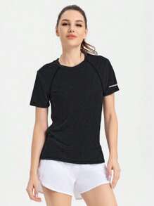 Women's Elastic Form-Fitting Casual Round Neck Short Sleeve T-Shirt, Comfortable Sports Fitness Training Running Couple Style For Summer