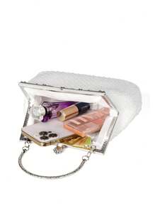 1 chiếc ly hợp đính cườm hình kim cương màu trắng với hoa được chạm khắc phần cứng Lá khóa chi tiết và dây đeo nho, phong cách cổ điển những năm 1920 Túi buổi tối đơn giản nhưng thanh lịch cho tiệc cưới cô dâu Lễ kỷ niệm năm mới, túi xách phù dâu hoặc quà tặng, thích hợp cho phụ nữ con gái, ngày tốt nghiệp ngày nhà giáo của mẹ Lễ hội Qipao và buổi hòa nhạc - trắng - Xem 6