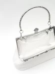 1 chiếc ly hợp đính cườm hình kim cương màu trắng với hoa được chạm khắc phần cứng Lá khóa chi tiết và dây đeo nho, phong cách cổ điển những năm 1920 Túi buổi tối đơn giản nhưng thanh lịch cho tiệc cưới cô dâu Lễ kỷ niệm năm mới, túi xách phù dâu hoặc quà tặng, thích hợp cho phụ nữ con gái, ngày tốt nghiệp ngày nhà giáo của mẹ Lễ hội Qipao và buổi hòa nhạc - trắng - Xem 8