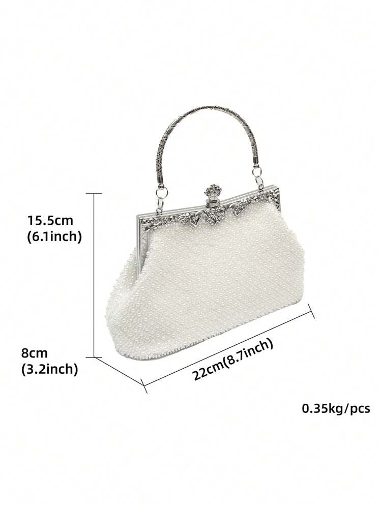 1個白色菱形珠鏈手拿包，配有花鏤空硬件葉紋鎖和葡萄藤肩帶，1920年代復古風格，簡單而優雅的晚宴包裝，適用於新娘婚禮派對Prom新年慶祝活動，伴娘手袋或禮物，適合女性女孩，母親節教師節畢業節日旗袍和音樂會 - 白色 - 查看 3