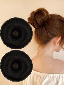 2入組髮髻造型器，冬甩圈條理堆疊，彈性高，適用於休閑馬尾 - 黑色 - 查看 6