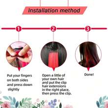 6片彩色夹式接发片，派对挑染，20英寸粉色直发接发片，夹式合成假发，适合万圣节装扮、圣诞节、新年礼物，女士（粉色） - 粉色 - 查看 10