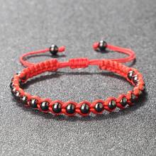 1 件幸運紅繩編織手鍊女式吊飾 5 毫米黑銅珠手鍊和手鐲男士瑜伽腕帶情侶禮物珠寶