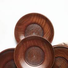 1pc Wooden Coaster And Snack Plate Set, Natural Lacquer Wood Tableware For Coffee And Tea - Brown - View 6