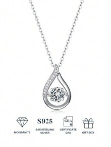 1入組1ct摩根石項鍊925純銀女士吊墜鍊,適用於母親節、情人節、求婚、婚禮、週年紀念、生日禮物 - 1克拉 - 查看 1