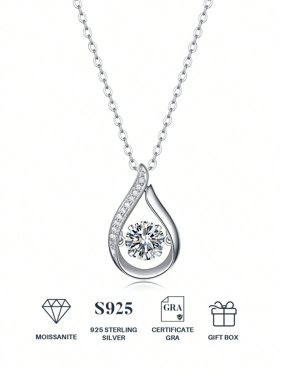 1入組1ct摩根石項鍊925純銀女士吊墜鍊,適用於母親節、情人節、求婚、婚禮、週年紀念、生日禮物 - 1克拉 - 查看 1