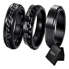 3pzs Anillo Hombre De Titanio Acero Inoxidable Minimalista - Negro - Ver 1