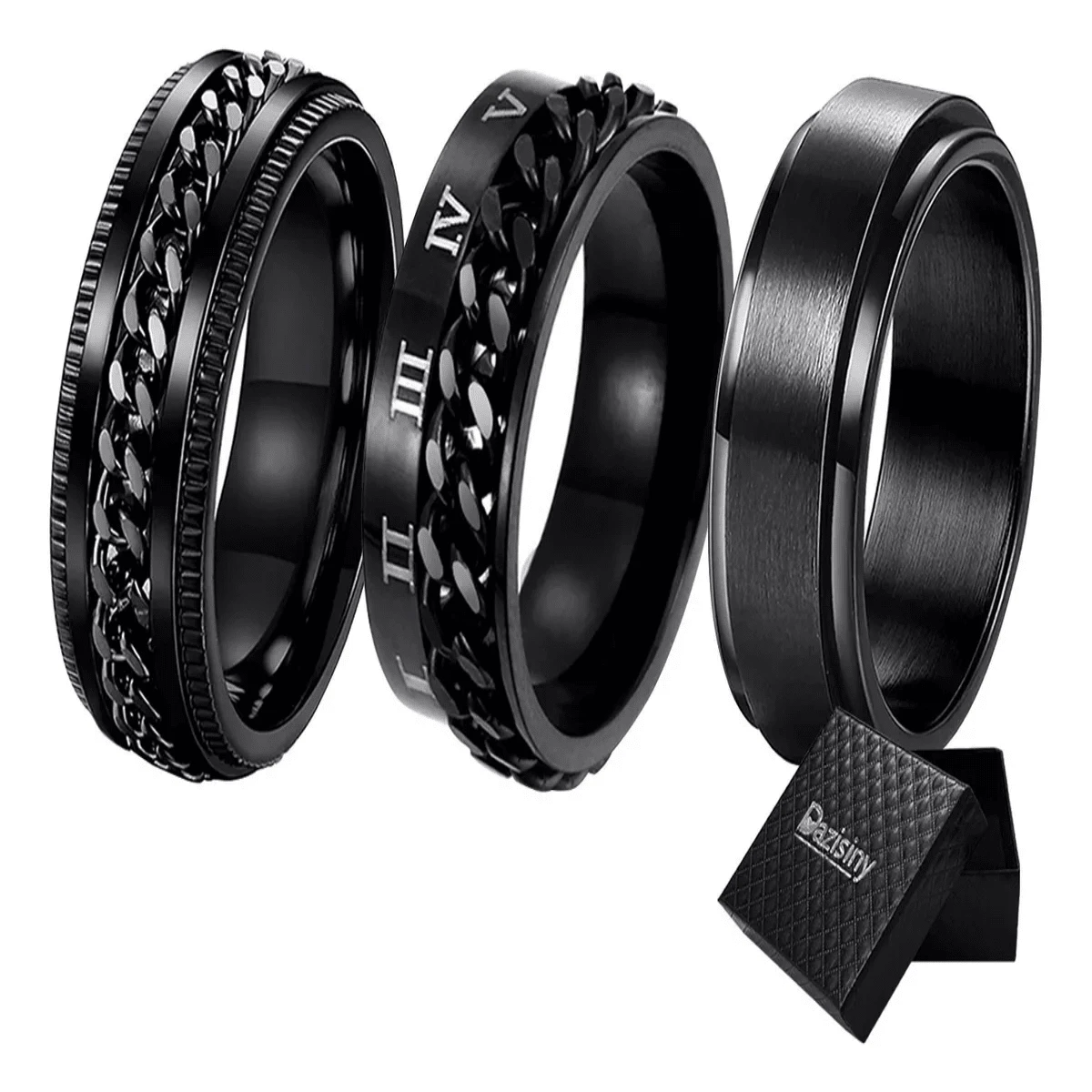 3pzs Anillo Hombre De Titanio Acero Inoxidable Minimalista - Negro - Ver 1