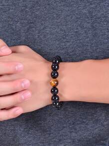 1 件天然黑瑪瑙虎眼珠手鍊男士時尚首飾 - 彩色 - 查看 6